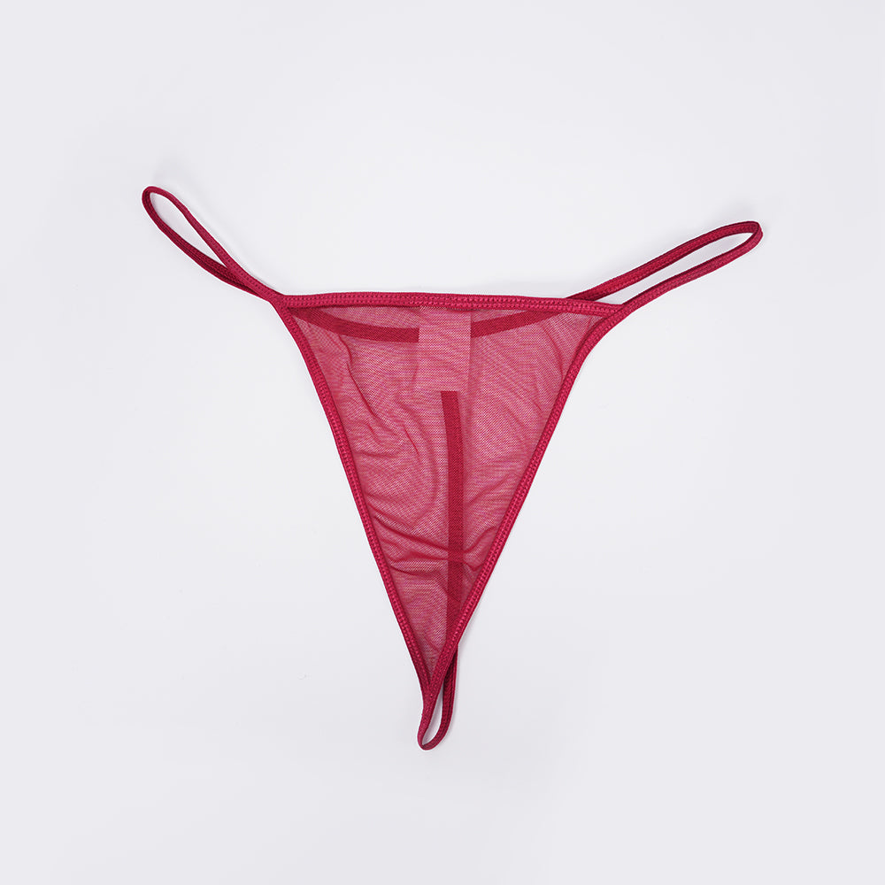 Red Sheer Mesh Lingerie Bra Panty Dress Set