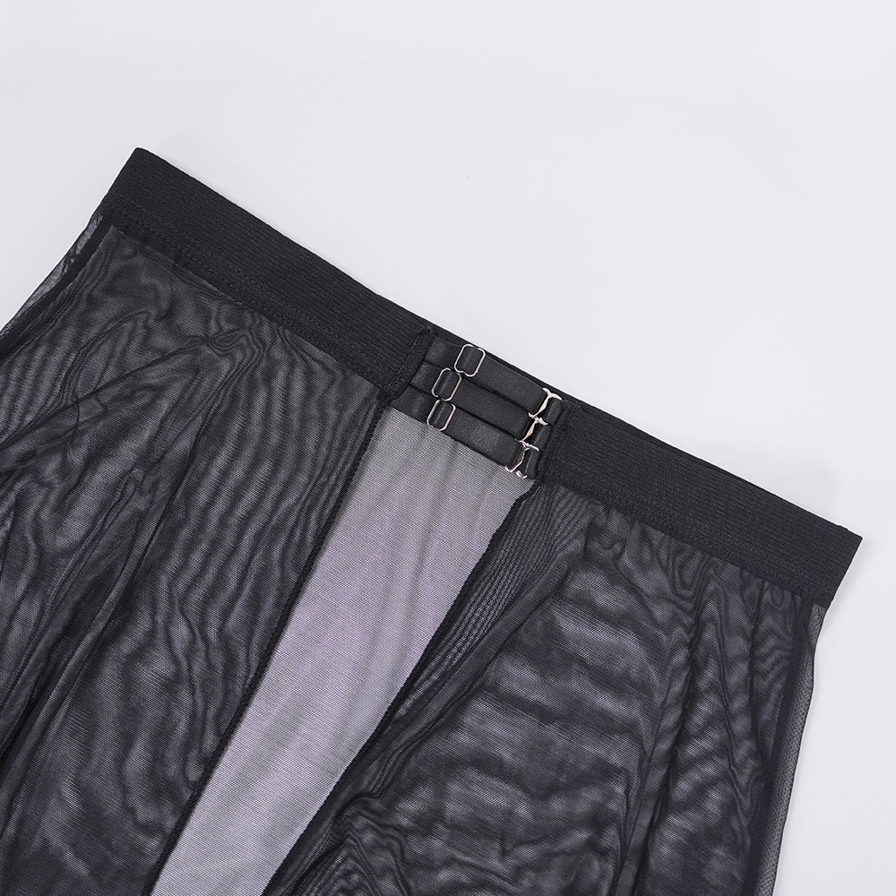 Black Sheer Mesh Bodysuit Dress Set