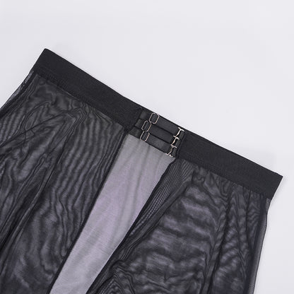 Black Sheer Mesh Bodysuit Dress Set