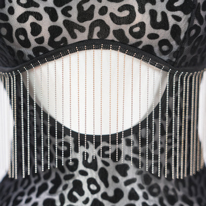 Leopard Print Fringe Daring Cutout Bodysuit