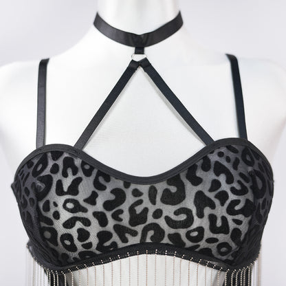 Leopard Print Fringe Daring Cutout Bodysuit