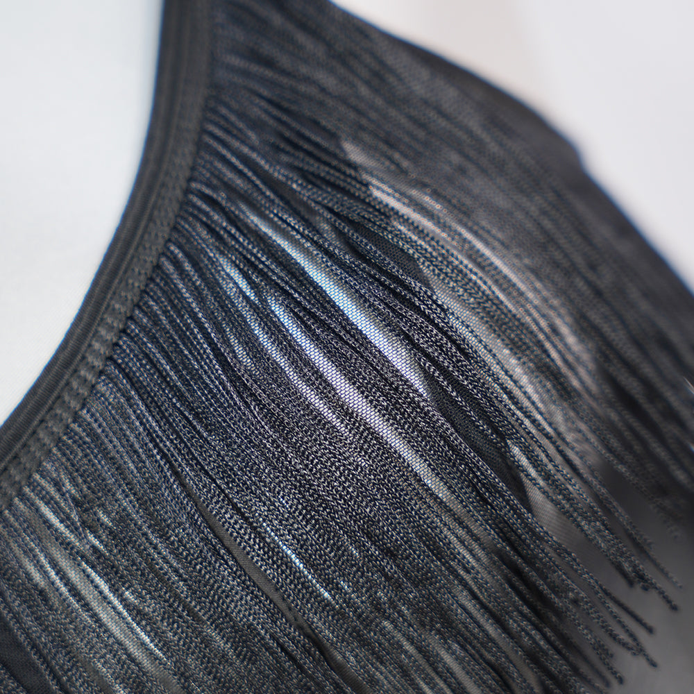 Black Sheer Fringe Corset Panty Set