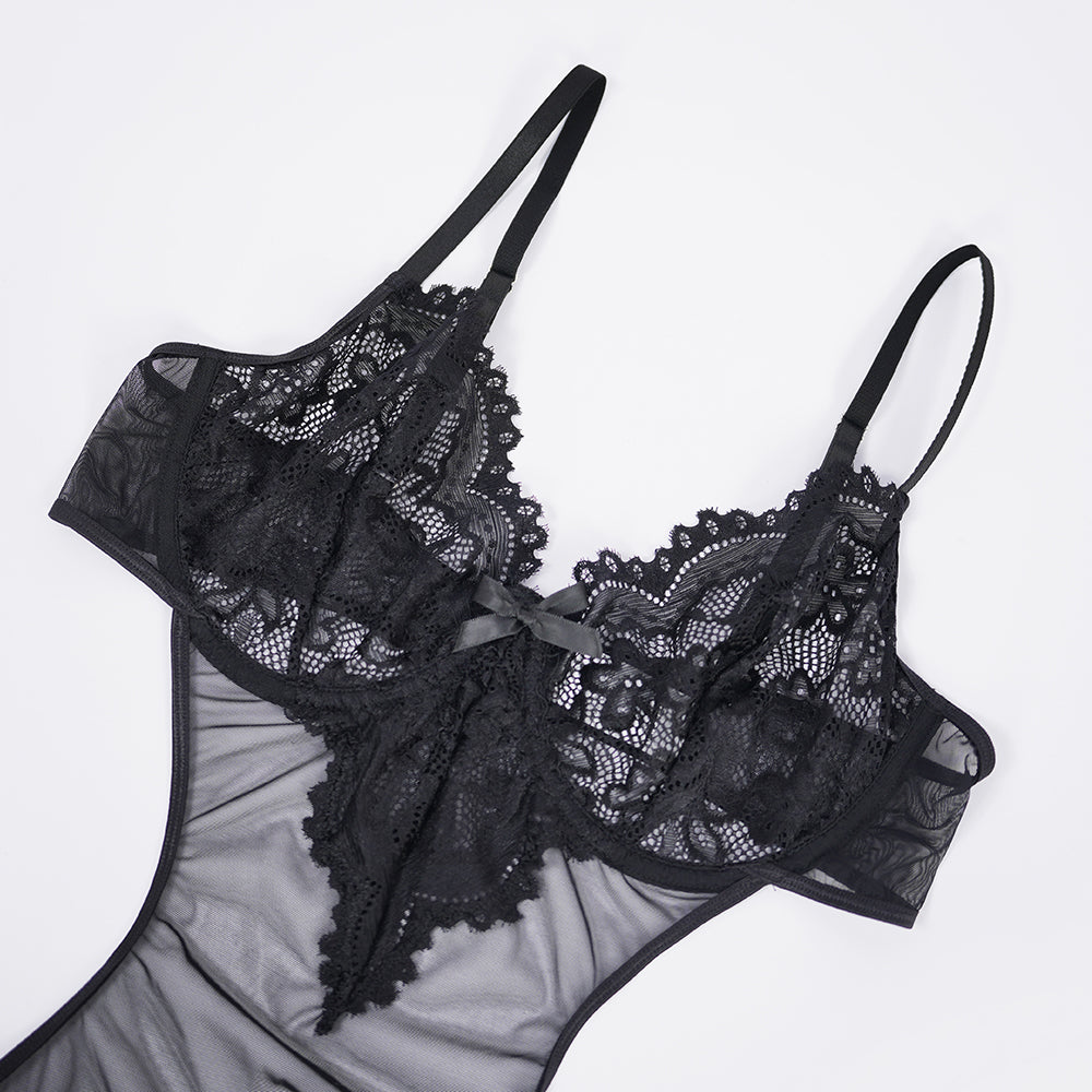 Sheer Black Lace Slip Dress