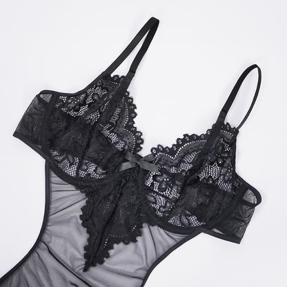 Sheer Black Lace Slip Dress