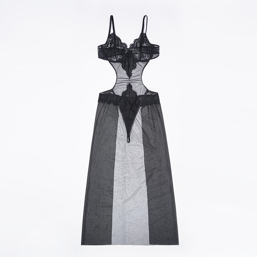 Sheer Black Lace Slip Dress