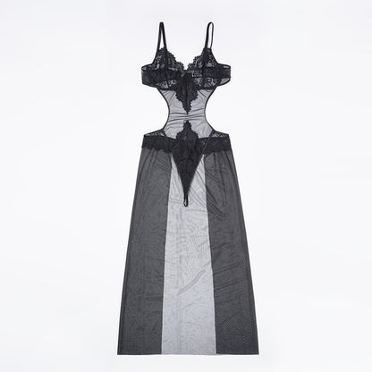 Sheer Black Lace Slip Dress