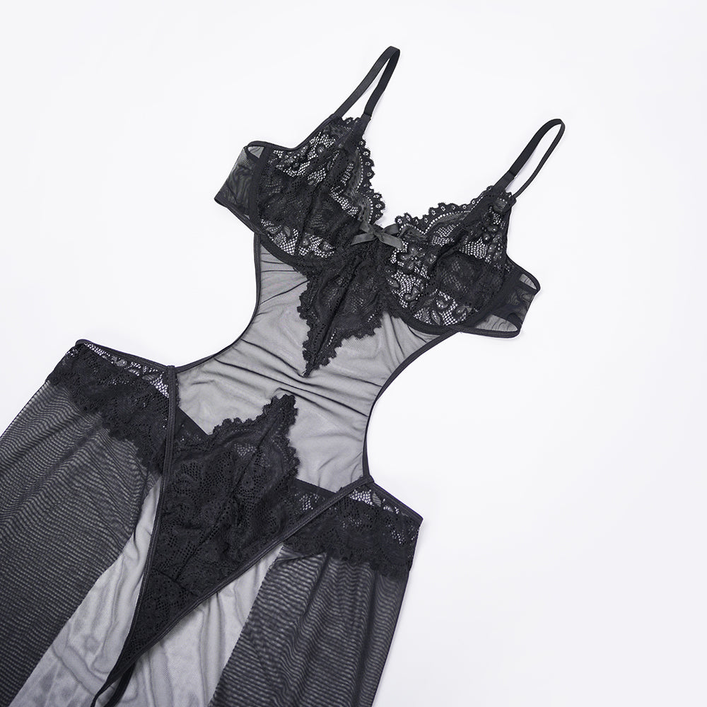 Sheer Black Lace Slip Dress