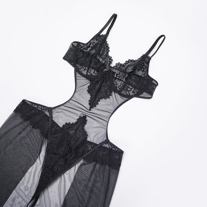 Sheer Black Lace Slip Dress