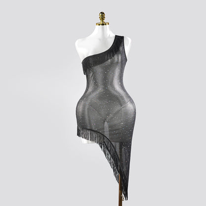 Sparkly Elegant Fringe Mesh Ruffled Sheer Nightwear Dress Lingerie