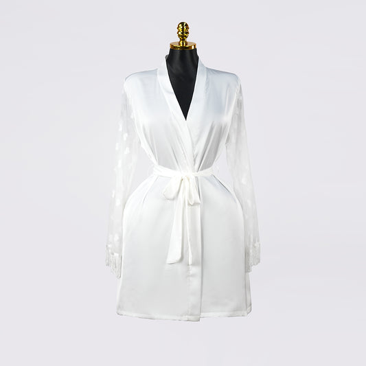 Luxurious Silk Lace Trimmed Kimono Robe