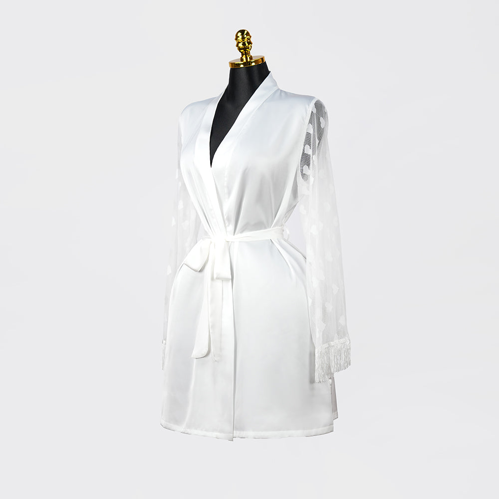 Luxurious Silk Lace Trimmed Kimono Robe