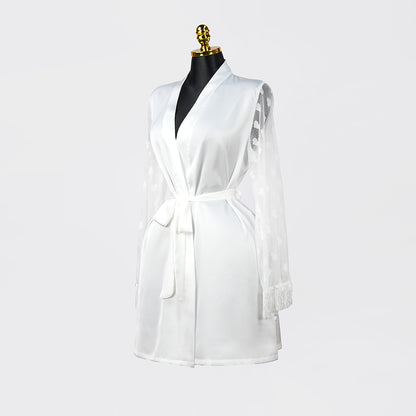 Luxurious Silk Lace Trimmed Kimono Robe