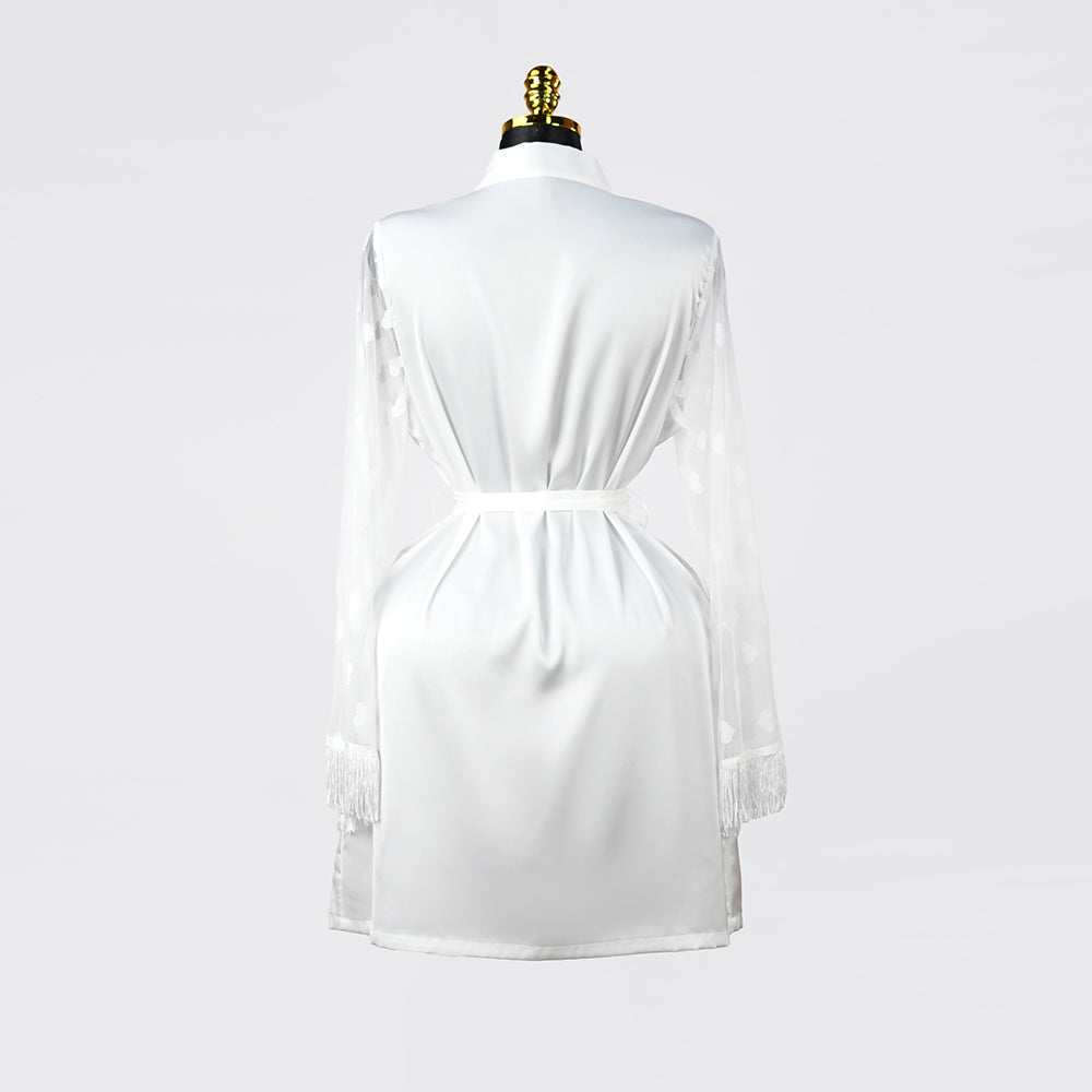 Luxurious Silk Lace Trimmed Kimono Robe