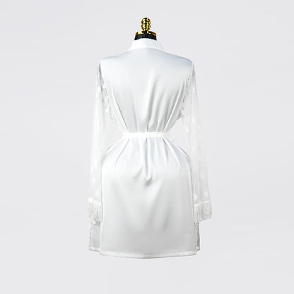 Luxurious Silk Lace Trimmed Kimono Robe