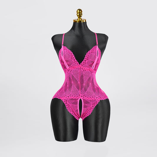 Peach Mesh Lace Lingerie Bodysuit