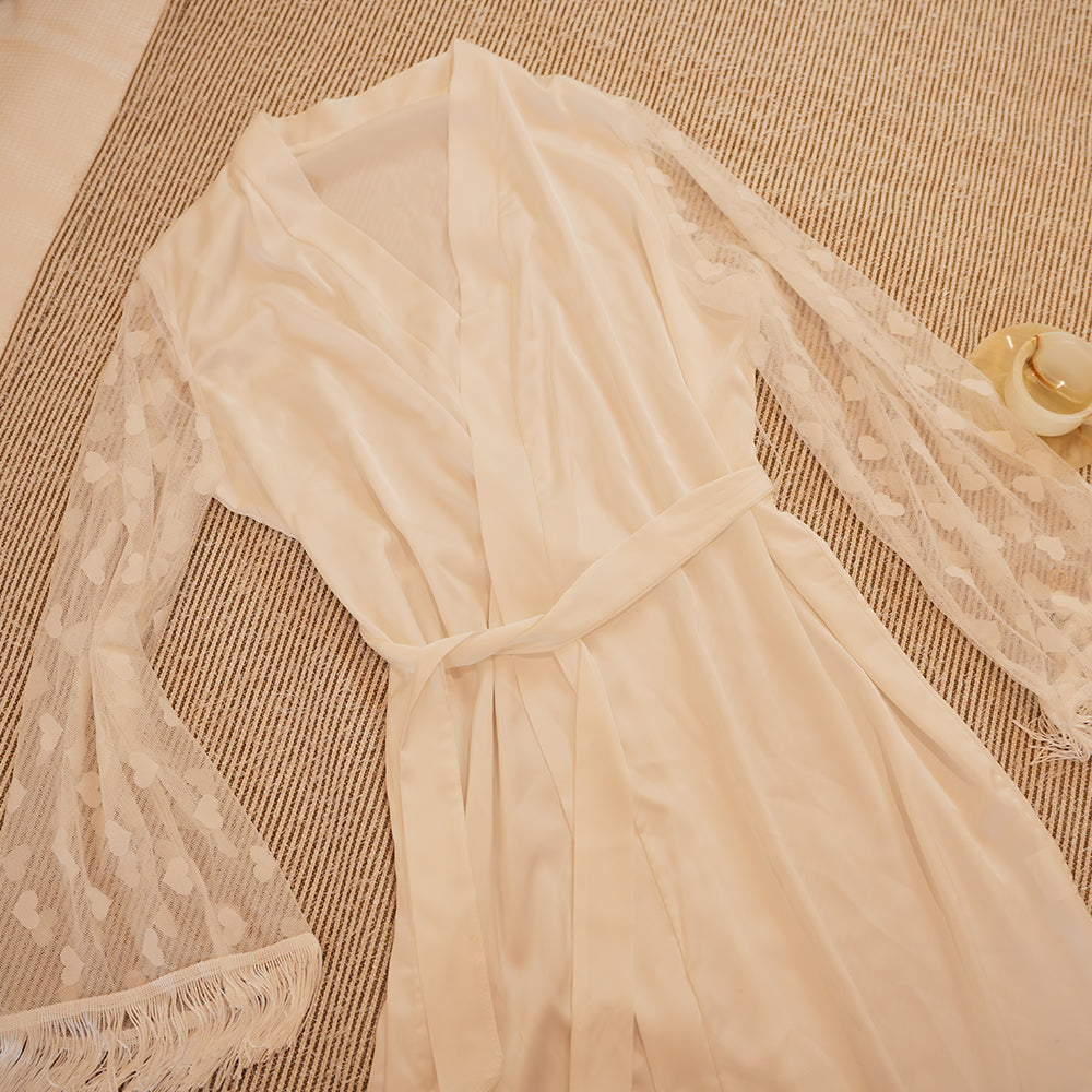 Luxurious Silk Lace Trimmed Kimono Robe
