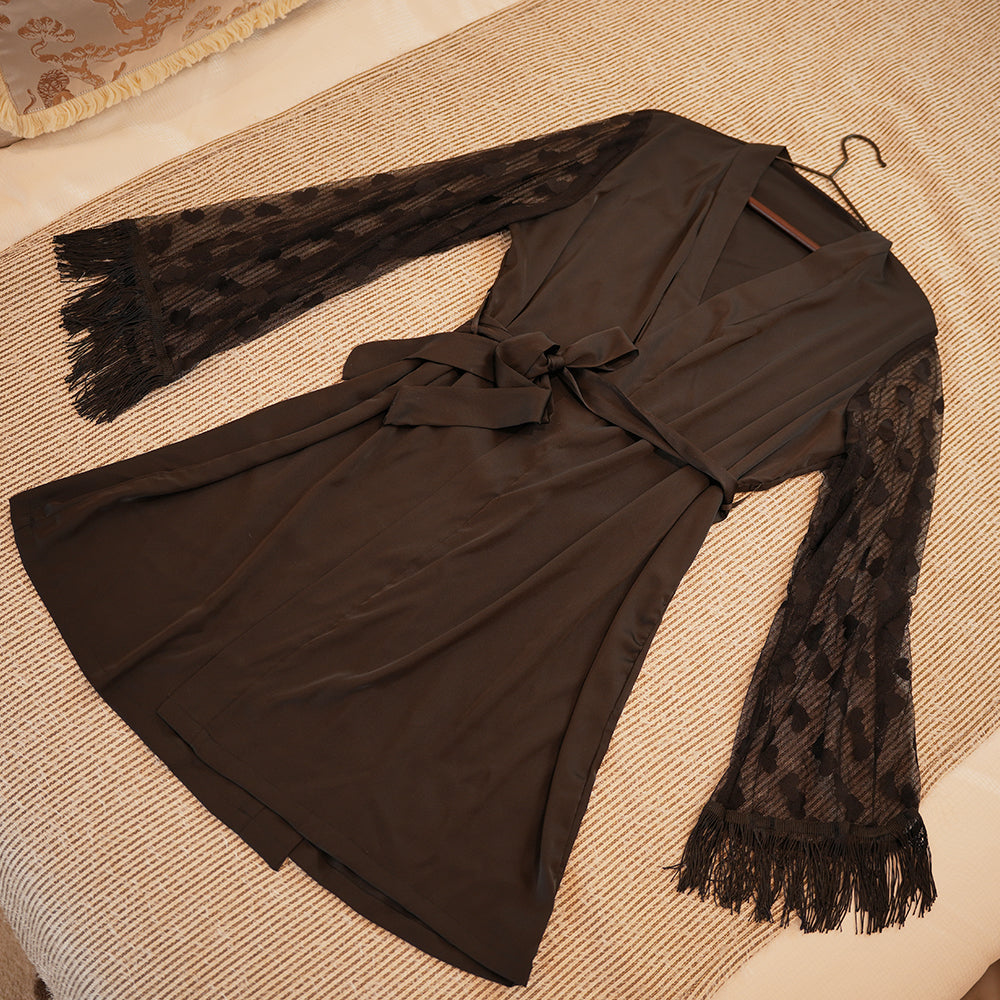 Luxurious Silk Lace Trimmed Kimono Robe