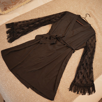 Luxurious Silk Lace Trimmed Kimono Robe