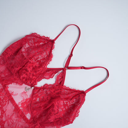 Red Lace See-through Lingerie Dress