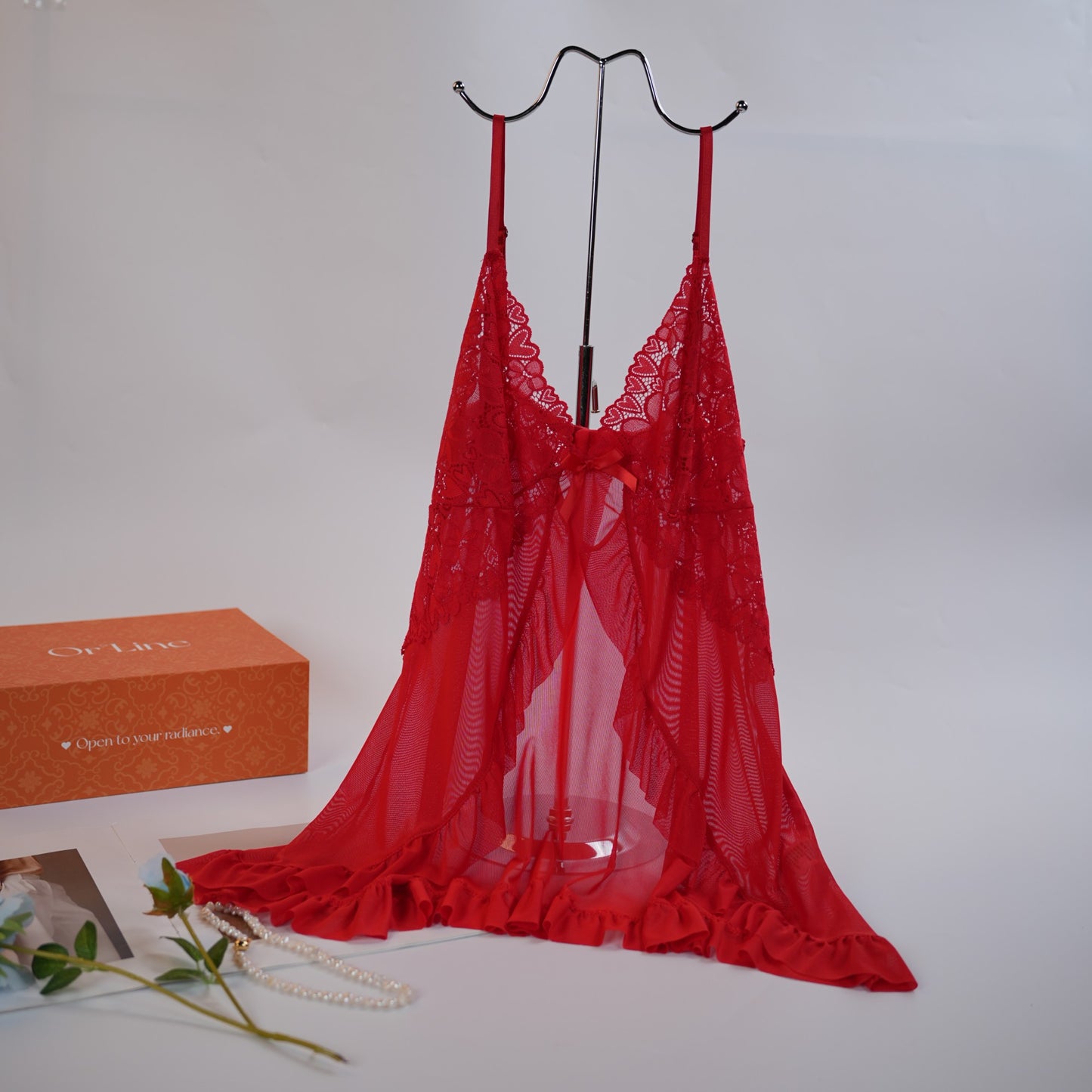 Red Full-body Lace Top Panty Set