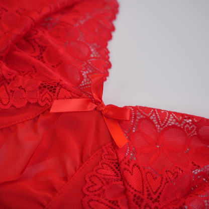 Red Full-body Lace Top Panty Set