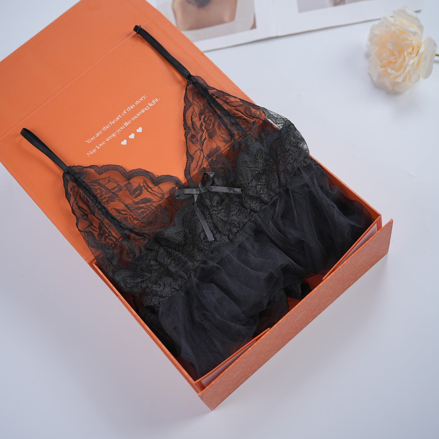 Full-body Lace See-through Top Thong Set