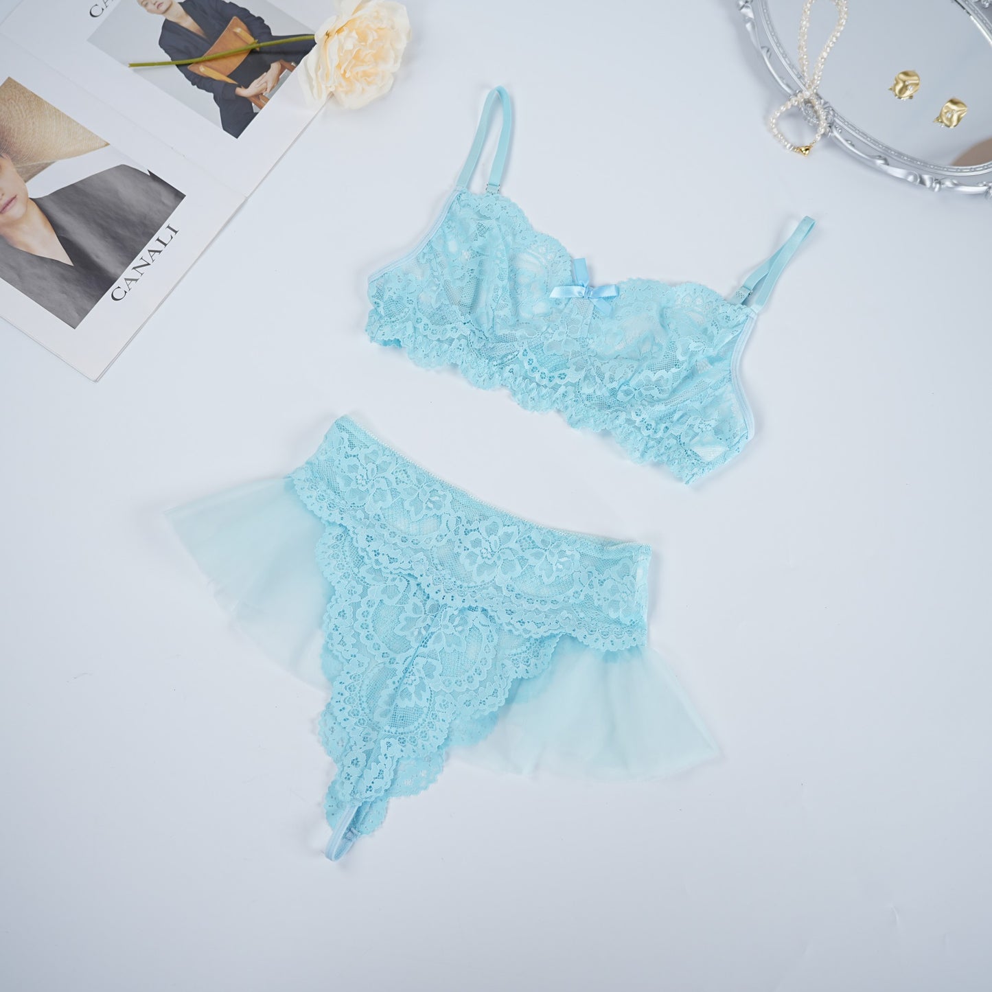 Blue Whisper Light Blue Lace Lingerie Set