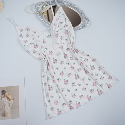 Deep V Lace Floral Print Cami Nightdress