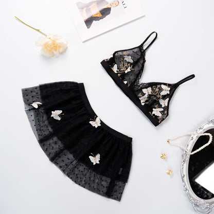 Black Lace Butterfly Embroidery Bra & Panty Set