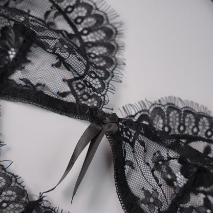 Black Floral Lace Embroidery See-through Bodysuit