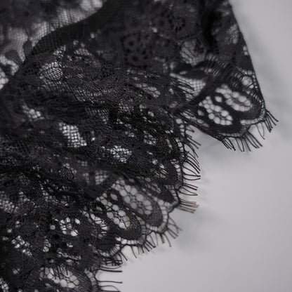 Black Floral Lace Embroidery See-through Bodysuit