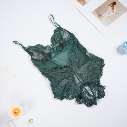 Green Floral Lace Mesh Bodysuit