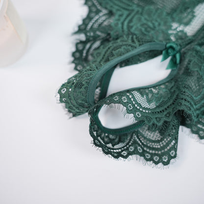 Green Floral Lace Mesh Bodysuit