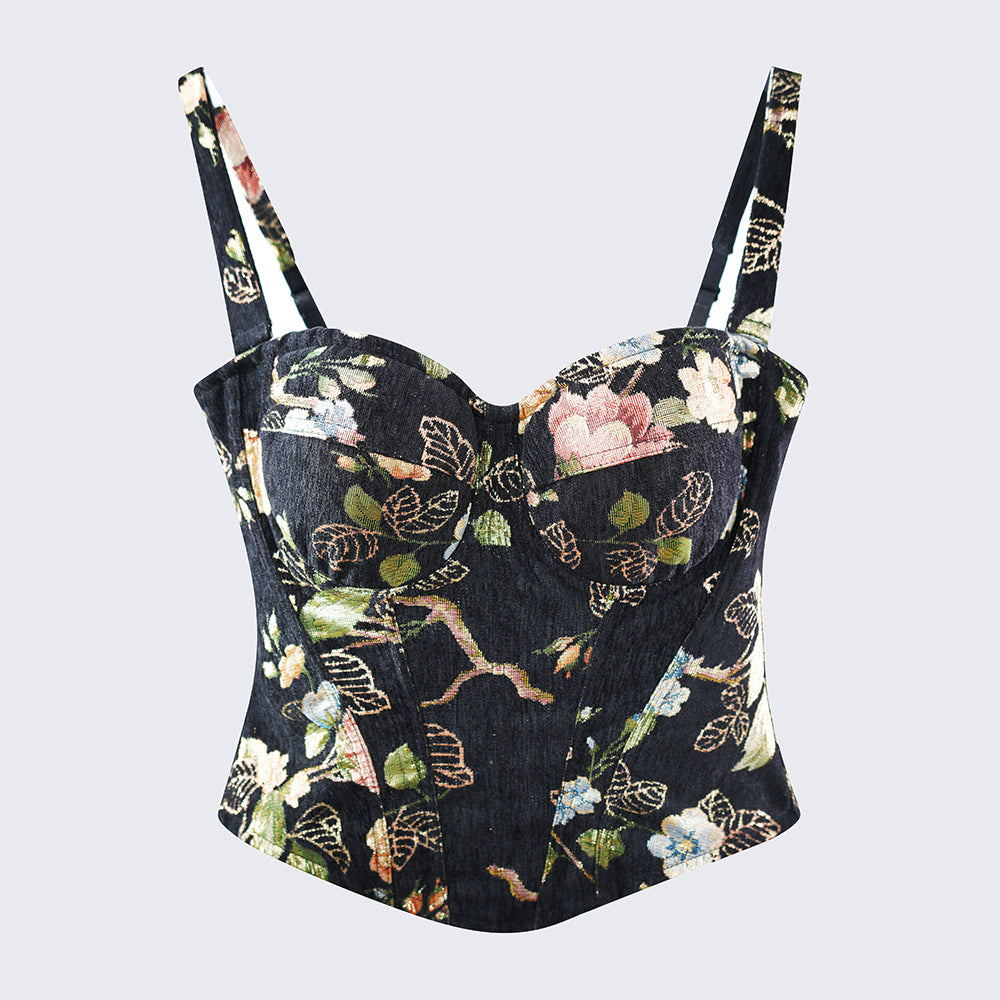 Floral Pattern Black Sculpting Corset
