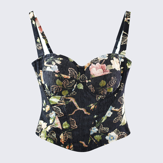 Floral Pattern Black Sculpting Corset