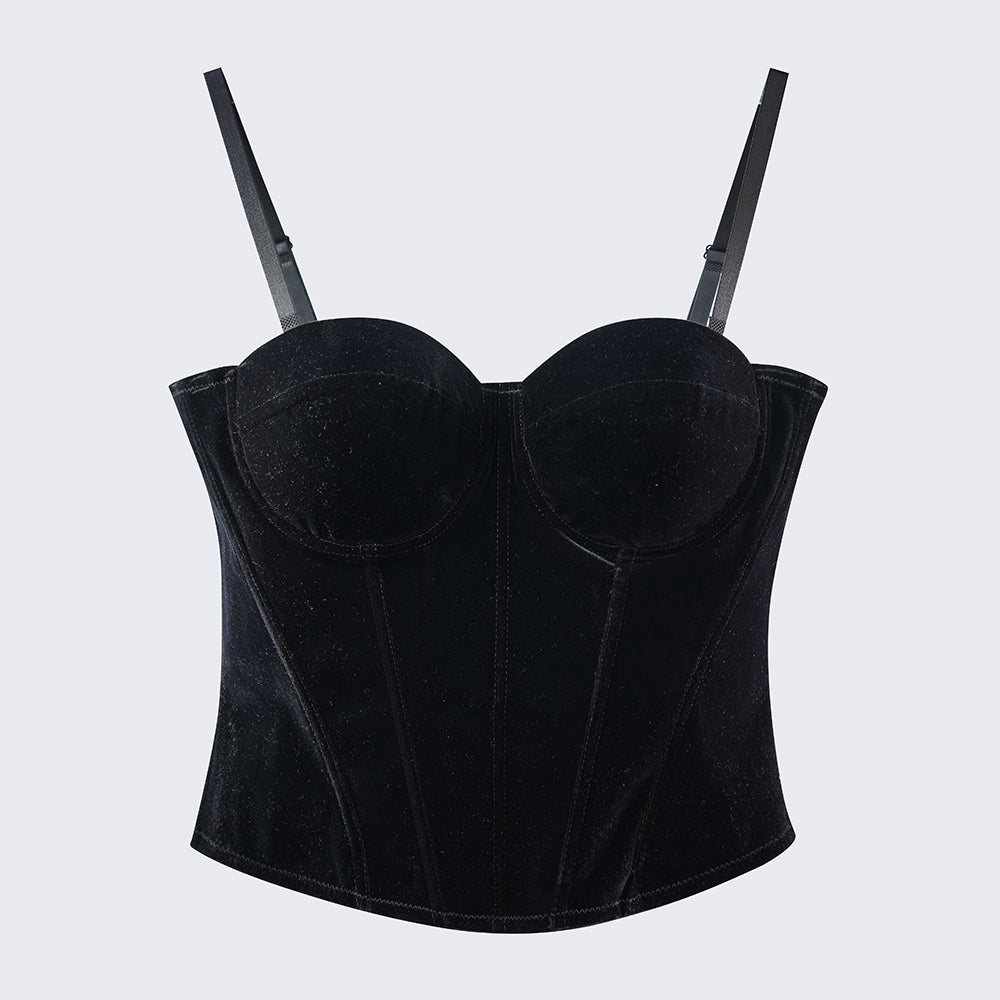 Velvet Strap-Detail Corset Top