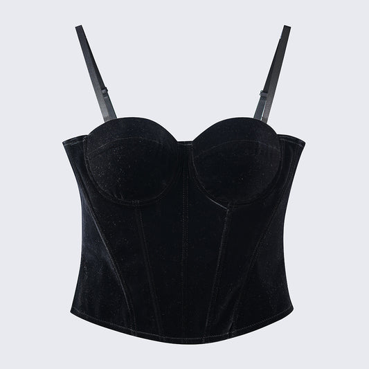 Velvet Strap-Detail Corset Top