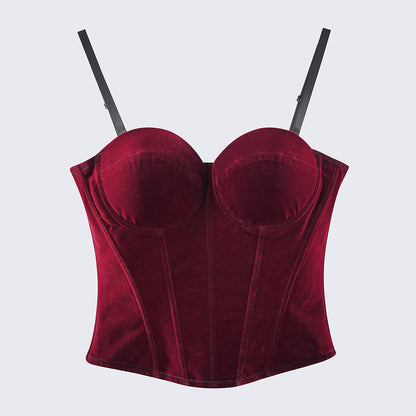 Velvet Strap-Detail Corset Top