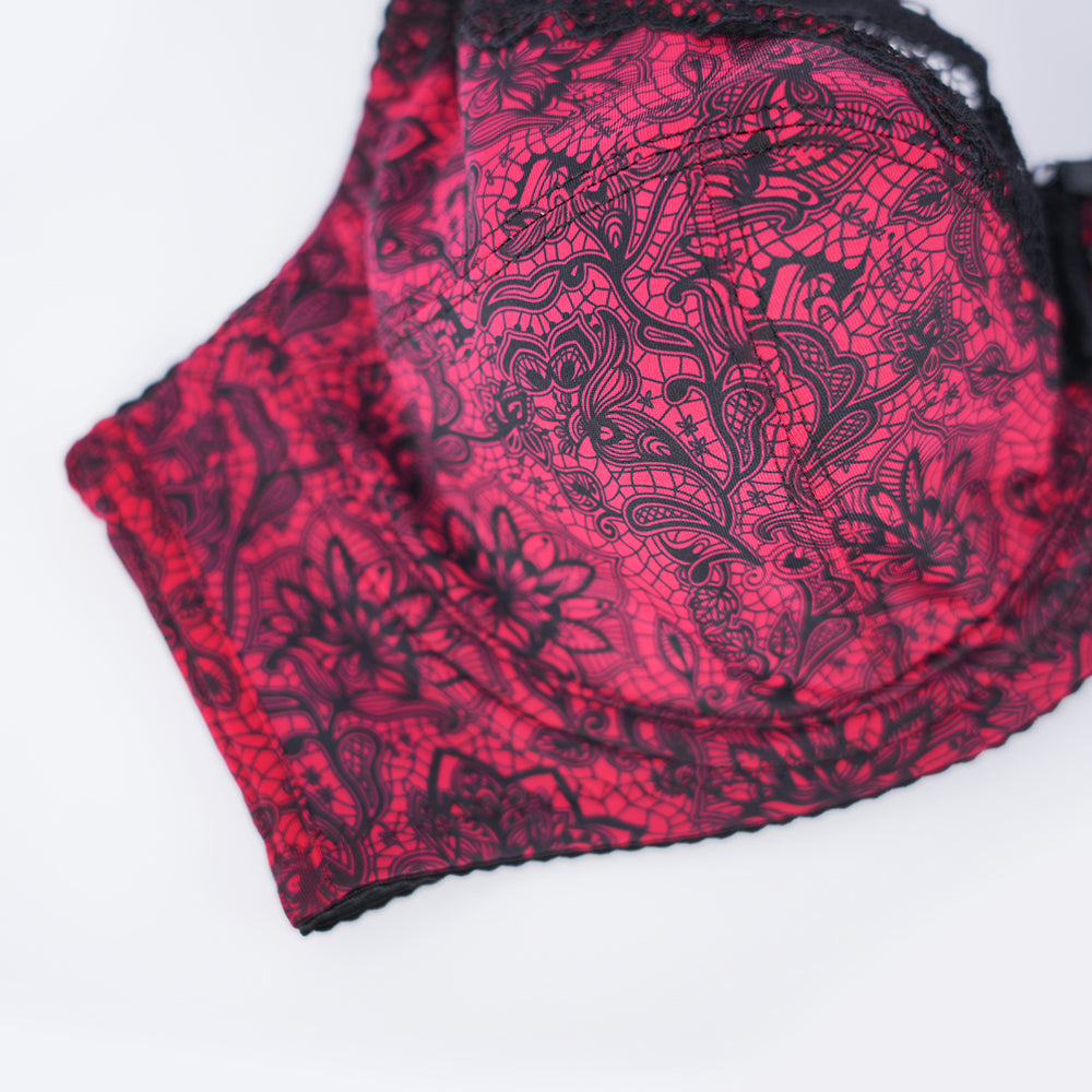 Plus Size Printed Lace Underwire Bra Panty Set