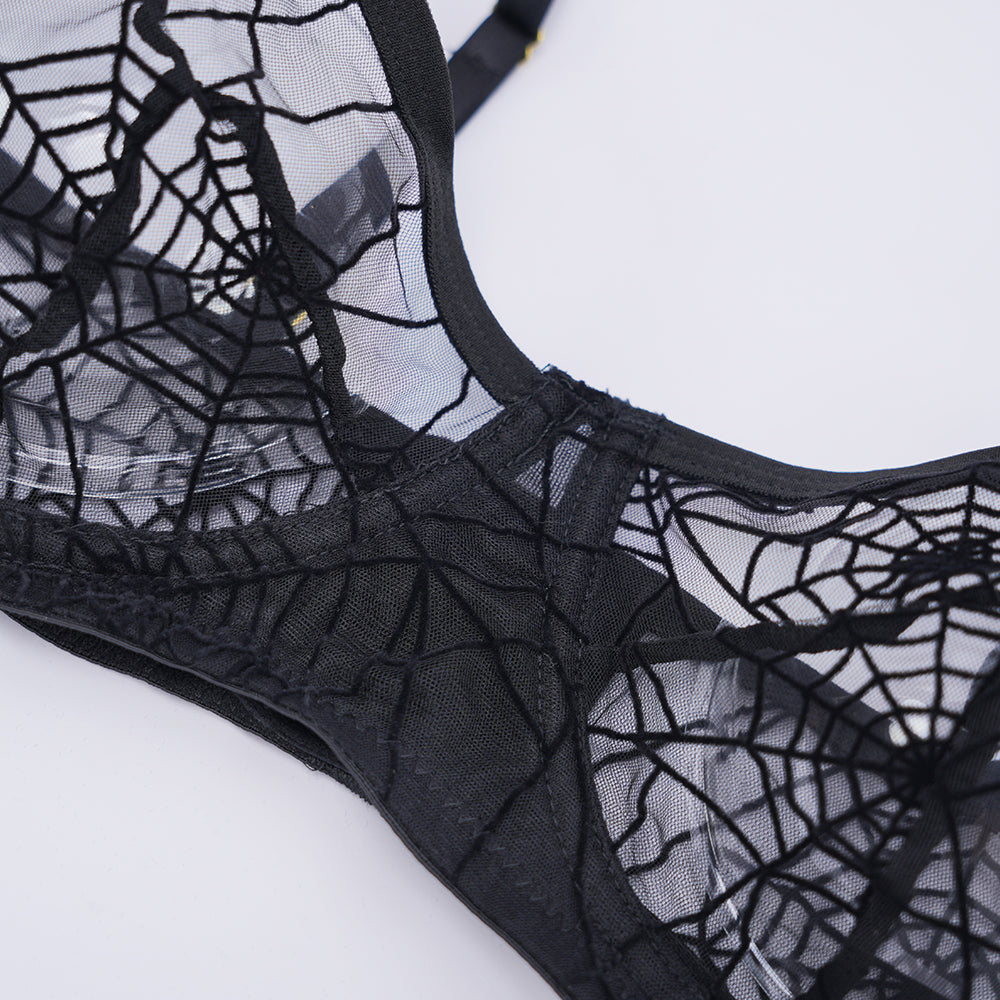 Plus Size Spider Web Sheer Push Up Full Bust Bra Panty Set