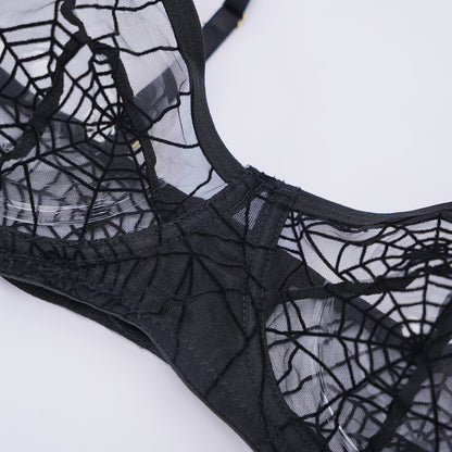 Plus Size Spider Web Sheer Push Up Full Bust Bra Panty Set