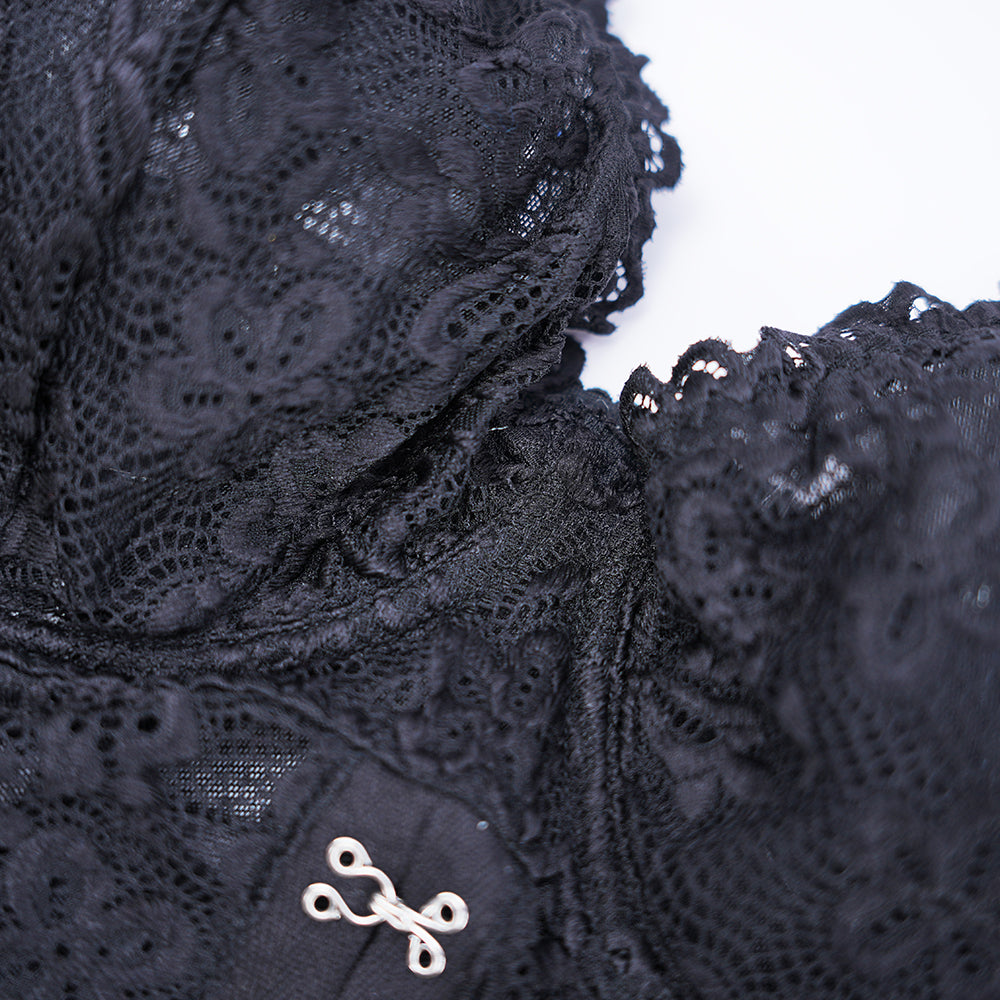 Plus Size Lace Sheer Ruffle Tummy Control Lingerie Set