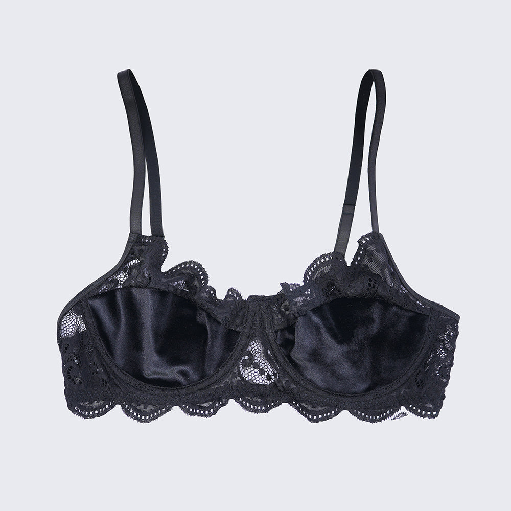 Velvet Lace Trim Sexy Plush See Through Push Up Bra Panty Set