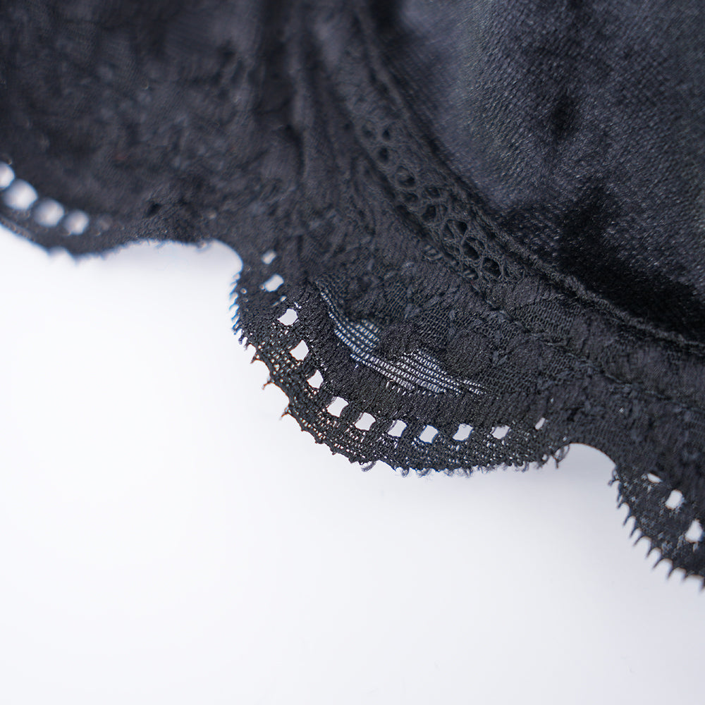 Velvet Lace Trim Sexy Plush See Through Push Up Bra Panty Set