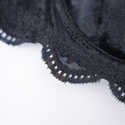 Velvet Lace Trim Sexy Plush See Through Push Up Bra Panty Set