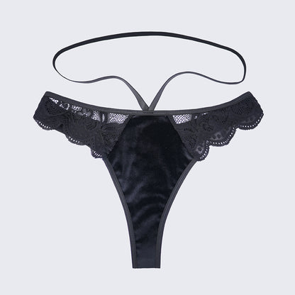 Velvet Lace Trim Sexy Plush See Through Push Up Bra Panty Set