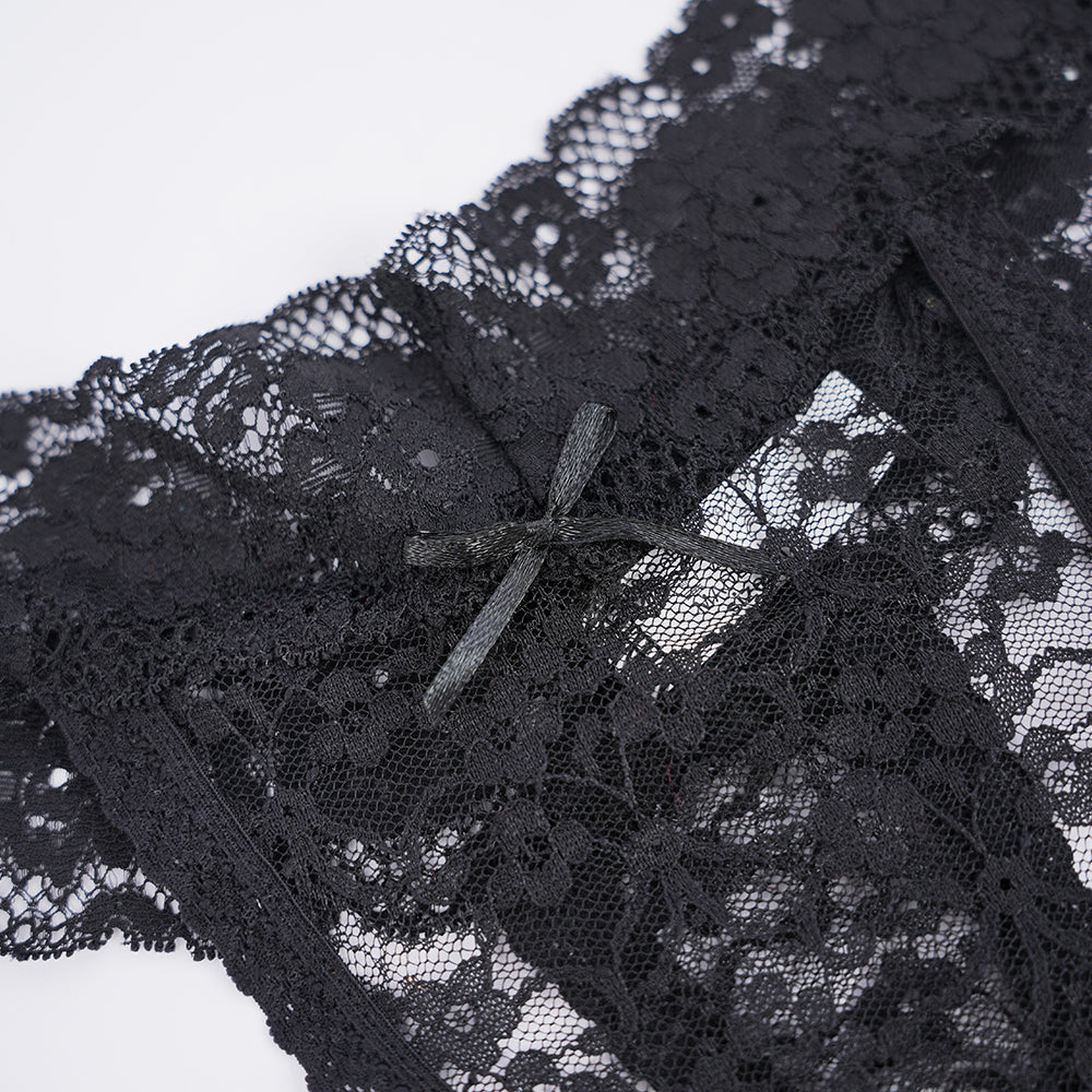 Plus Size Sheer Lace Thong Women's Sexy Lingerie Panty Set