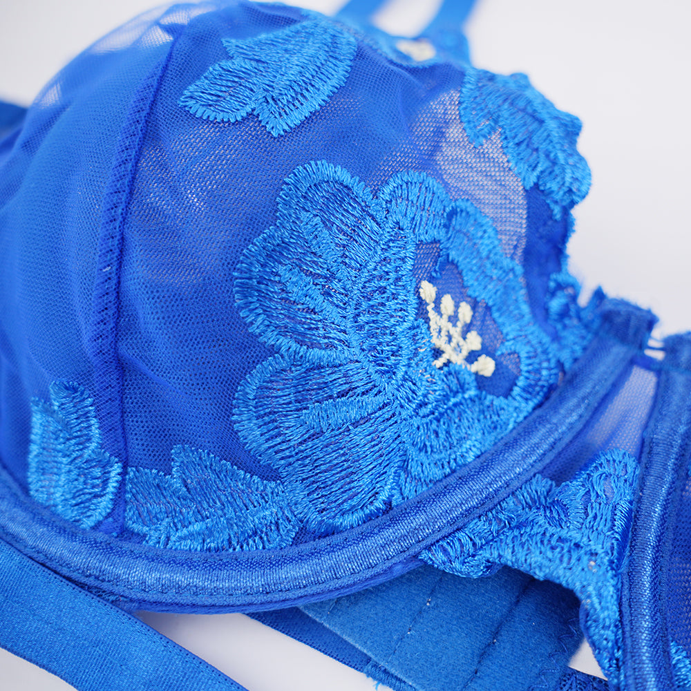 Plus Size Embroidered Sheer Bra Sexy Push Up Lingerie Set
