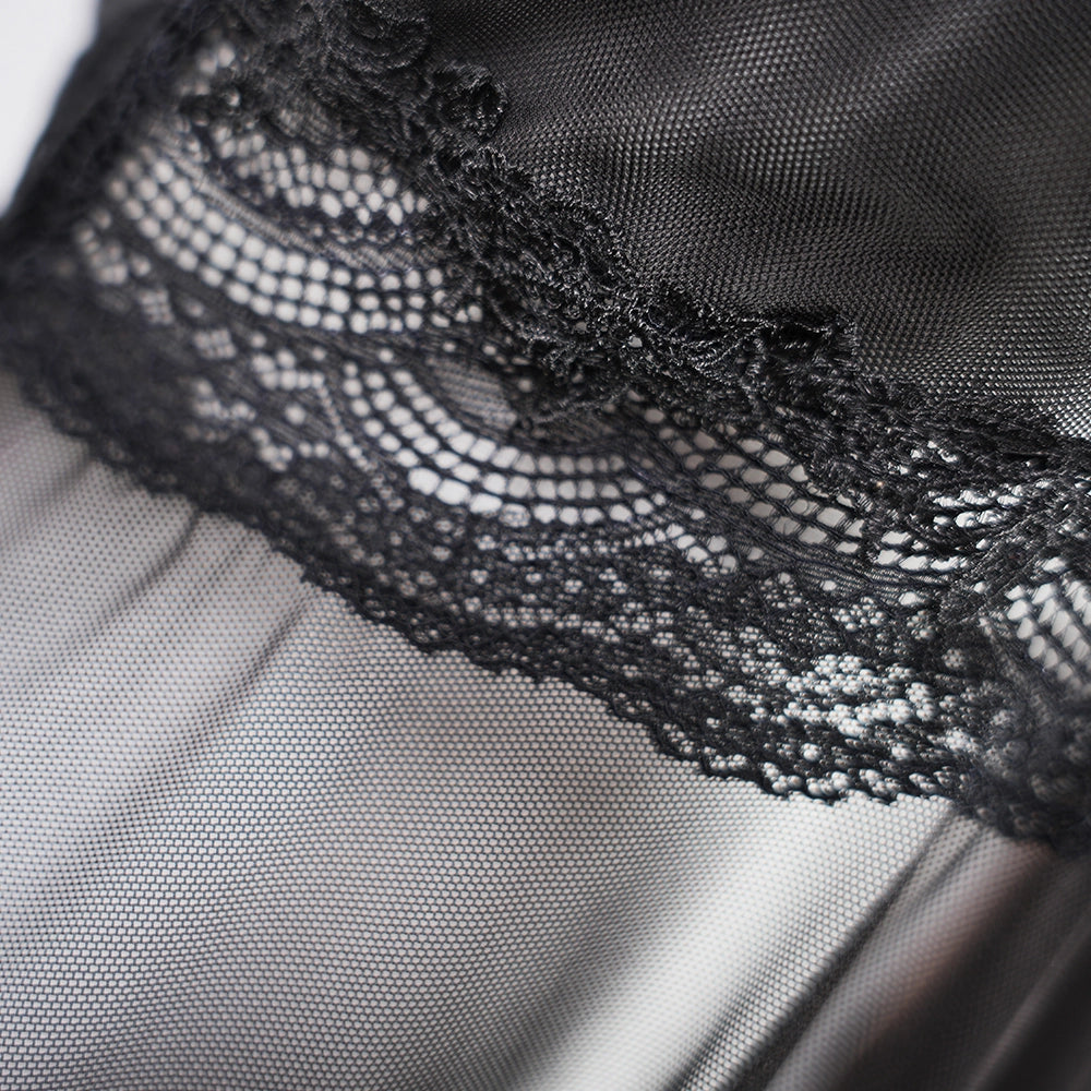 Sheer Embroidered Cutout Long Dress Fine Mesh Lingerie