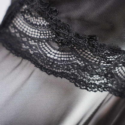 Sheer Embroidered Cutout Long Dress Fine Mesh Lingerie
